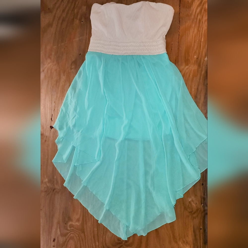 Rue 21 Strapless White and Aqua Dress